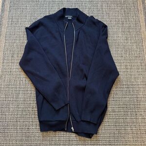 French Connection Blue Zip Up Sweater with Stand-Up Collar